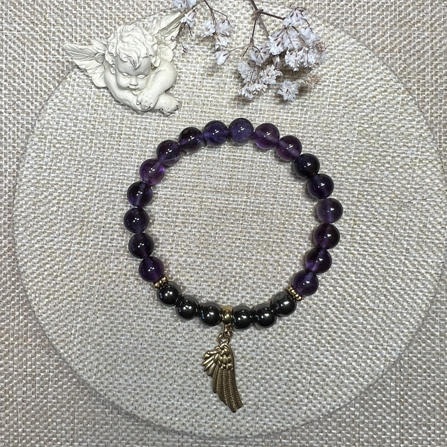 Bracelet duo Améthyste &amp; Hématite 