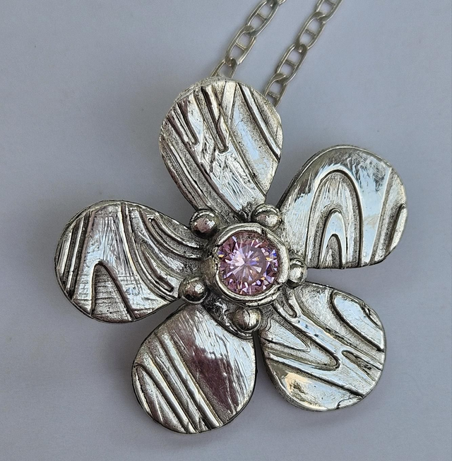 Flower swirl fine silver pendant 