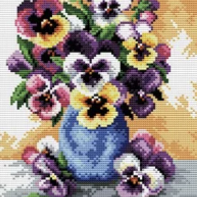  Needleart World No Count Printed Cross Stitch Kit-Vase of Pansies