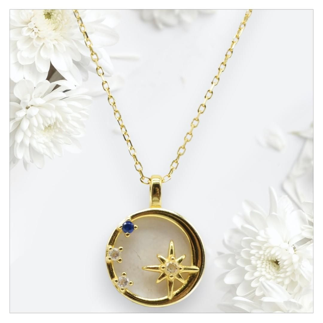 "Pierre de lune" - Collier argent 925 étoiles 