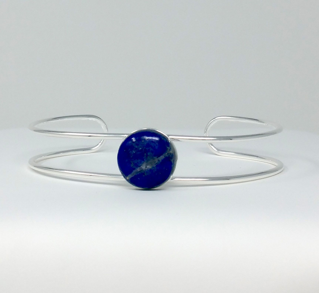 BRACELET DOUBLE AVEC CABOCHON LAPIS LAZULI PLAQUE ARGENT - BPL0805