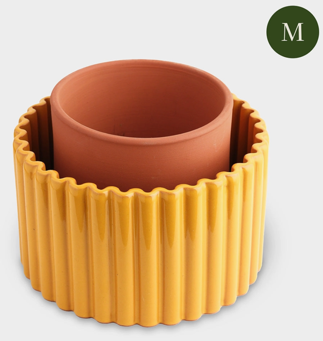 Pot autonome Paula (M) - Jaune moutarde