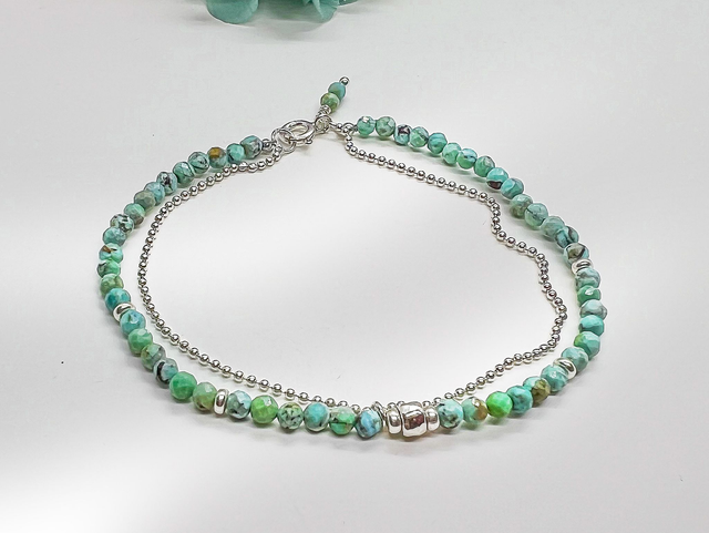Pulsera de bolas de plata 925 con Turquesas facetadas
