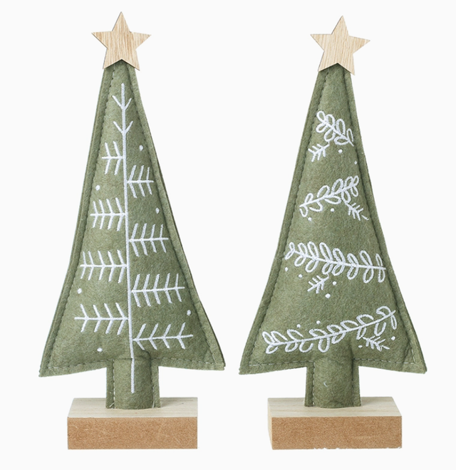 Christmas -Green Felt Christmas Tree with Wood Star - (1 item from 2 designs)