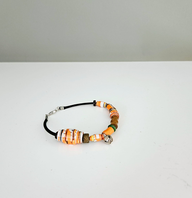 Bohemian Orange Color with Bell Elastic Bracelet Unique Beaded ECO Handmade 