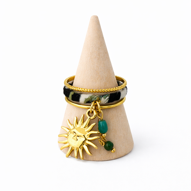 Anillo acero dorado sol 