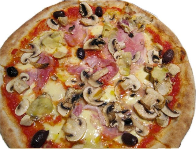 Pizza Capricciosa Pomodoro Funghi Olive Mozzarella Carciofi Prosciutto Cotto Wurstel 