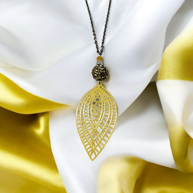 Collier acier inoxydable et cristal jaune