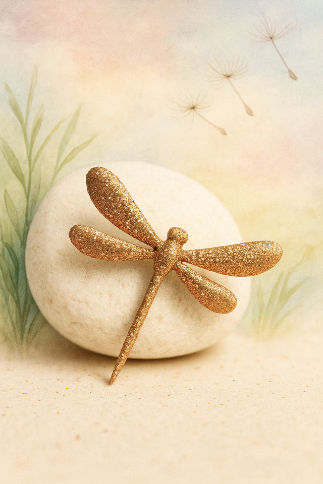  Pin’s Libellule –  bois & résine paillettes or