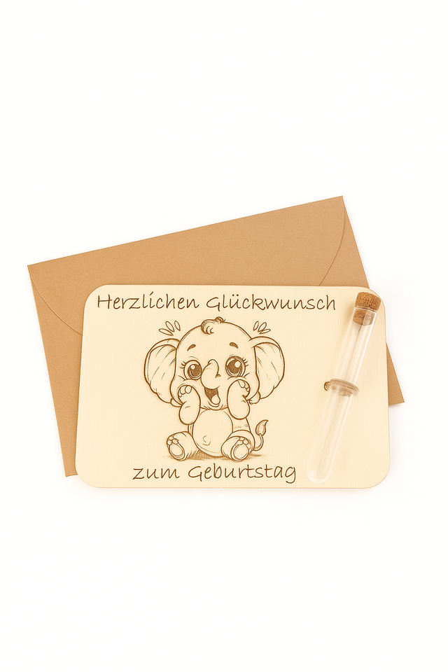 Herzlichen Glückwunsch Zum Geburtstag – Liebevoll handgefertigte Karte aus Sperrholz mit Reagenzglas