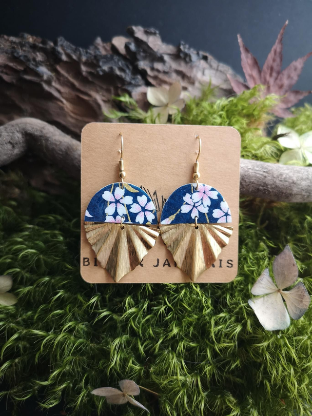 Boucles d'oreilles - crochets - papier washi - Sakura - éventail - La&Titia 