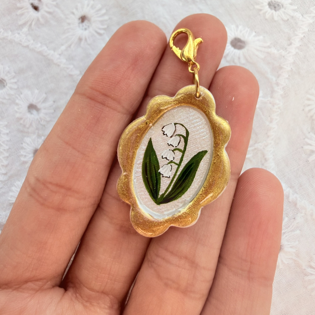Vintage Gold Frame Lily of the Valley Charm