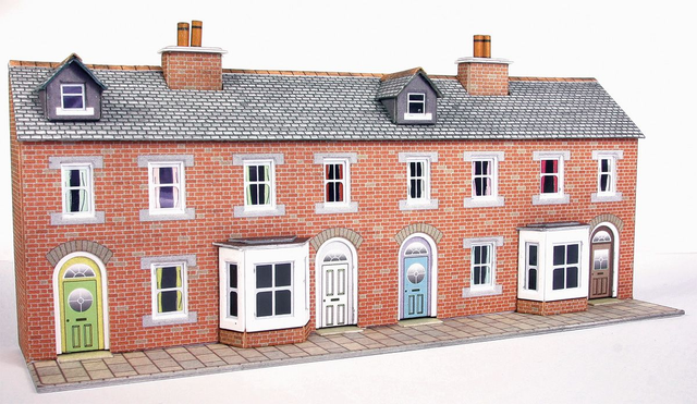  PN174 N Scale Low Relief Red Brick Terraced House Fronts