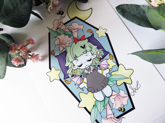 Vampire Girl in Coffin A5 Print