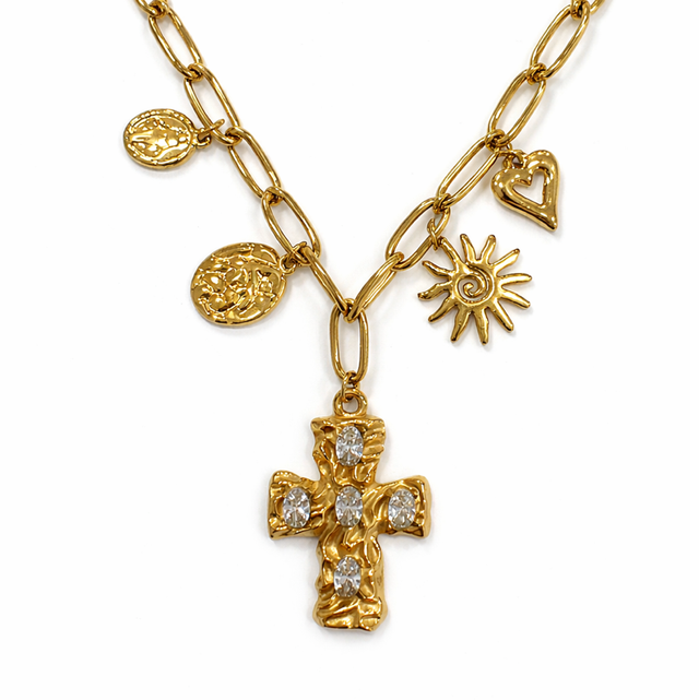 Cadena acero dorado cruz 
