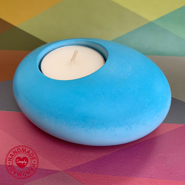 Tea Light Holder - Blue Pebble