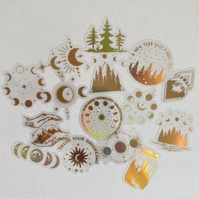 Stickers holographiques dorés année lunaire - Lot de 15