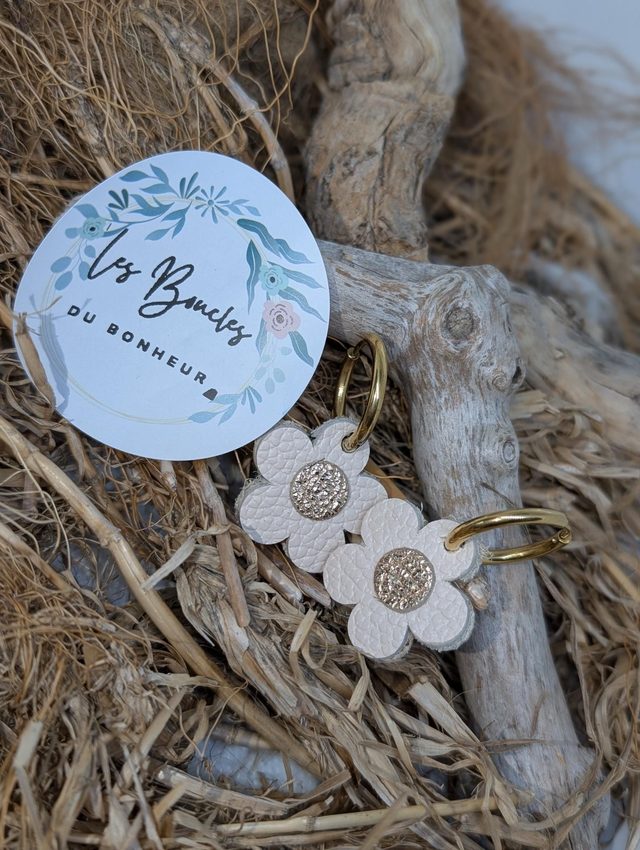 Creoles marguerite beige doré 