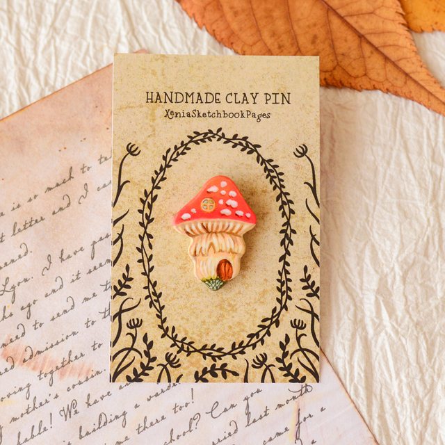 Autumn Collection &quot;Amanita House&quot; clay pin