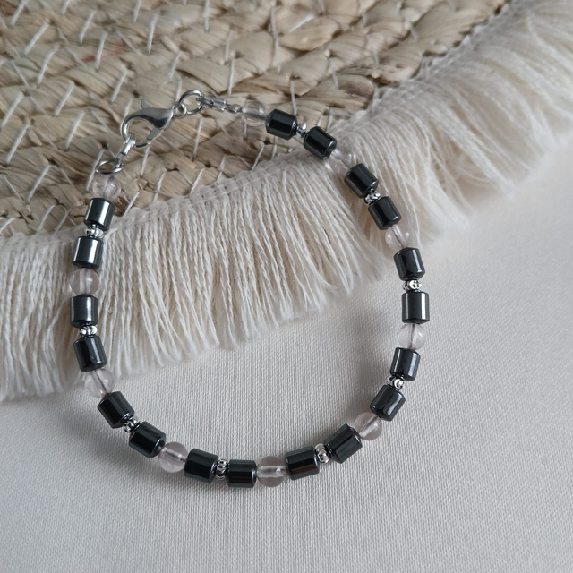Dames armband Rozenkwarts en Hematiet (1.153)