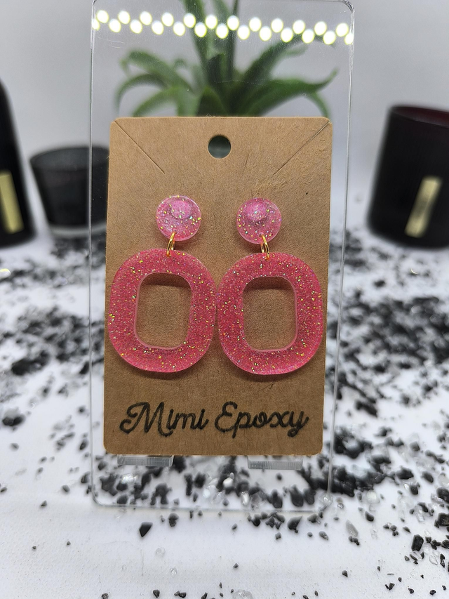 Boucles d'oreilles ovale rose pailletté 