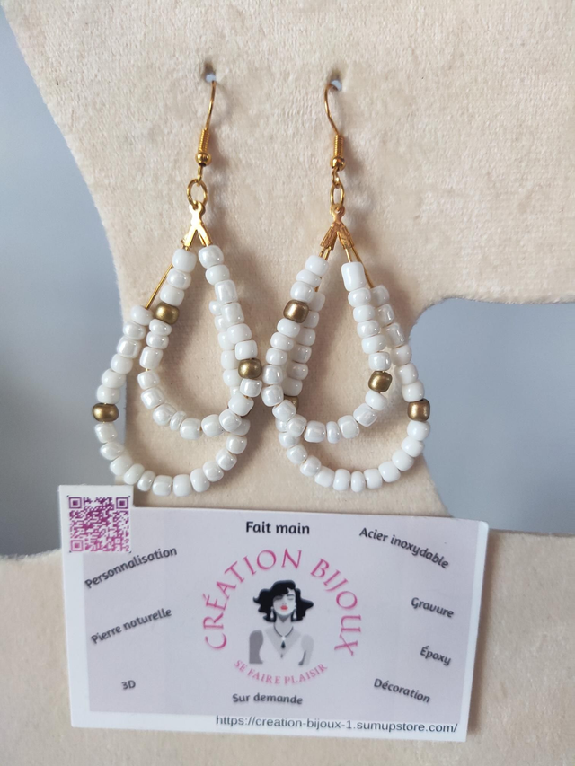 Boucle d'oreille double ovale avec perle 