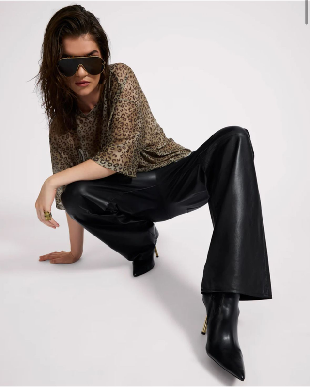 Black 100% Leather Drawstring Wide Leg Pants