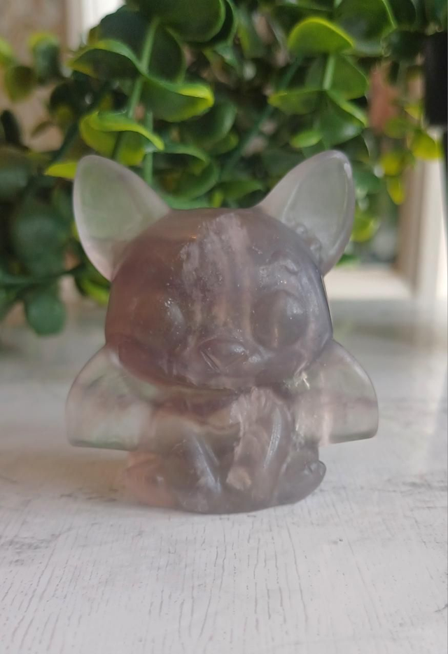 Light Purple Fluorite Cute Bat Carving