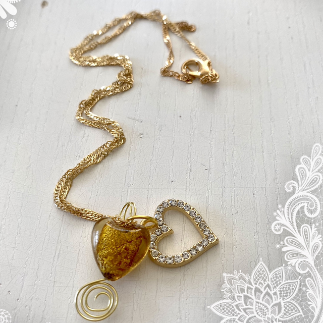 Collier cœur marron et cœur strass