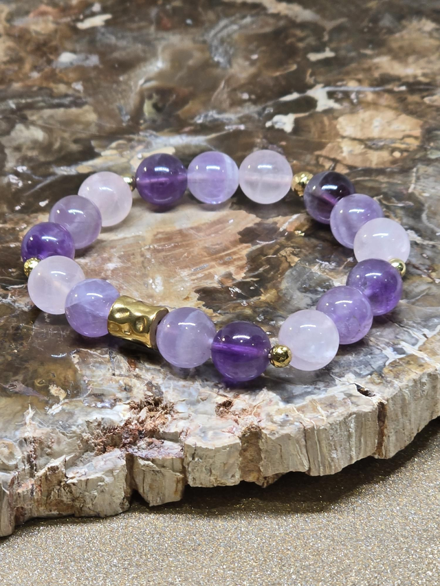 Bracelet Améthyste et Quartz rose en 1 cm