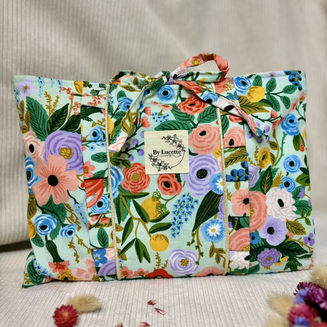 Pochette à livre broché Fleurs fond vert menthe 