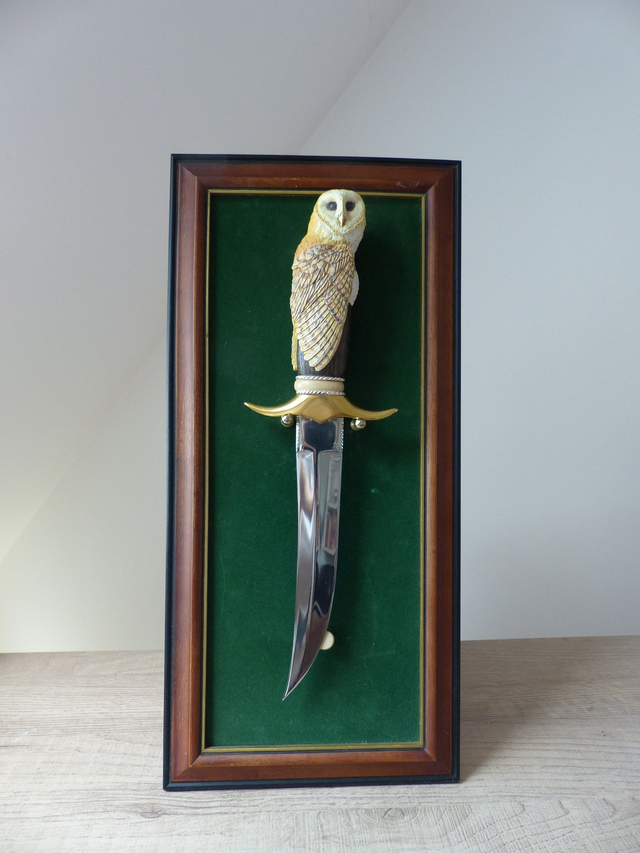 Dague Couteau Poignard de Chasse Collection Chouette Effraie Vintage fabriquée en Malaisie Art Animalier, Cadeau Chasseur, Décoration Murale