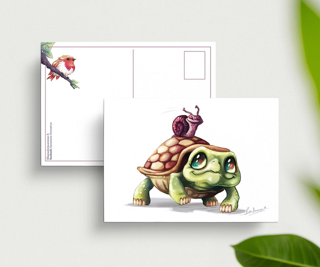 Carte postale Tortue et Escargot