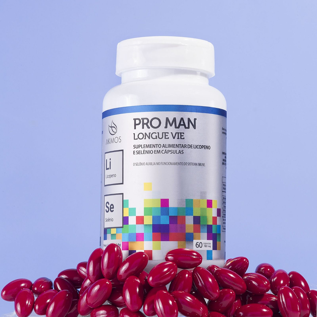Akmos: PRO MAN: para Homens; Licopeno e Selênio; saúde da próstata, sistema imune e radicais livres, 60 caps