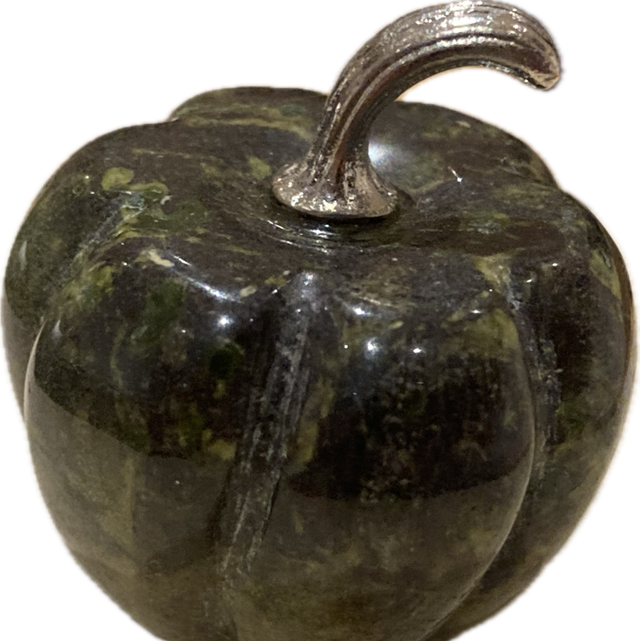 Pumpkin with Silver Stalk hand carved Moss and Tree agate