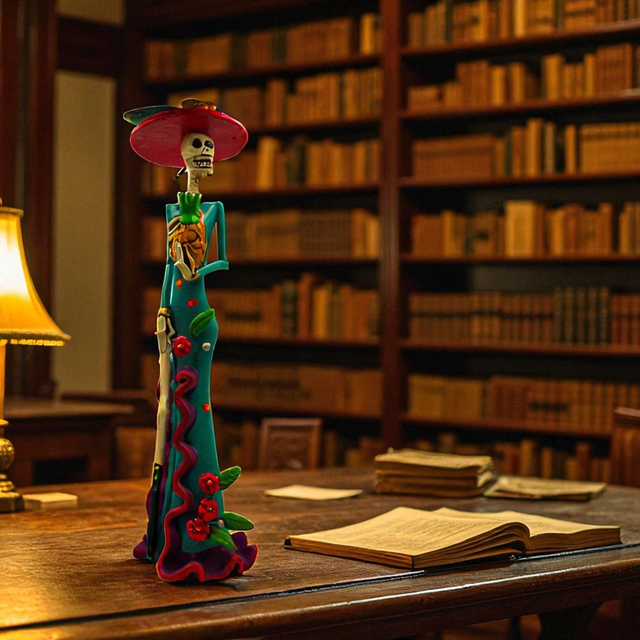 Sculpture Catrina en terre cuite – Pièce unique peinte à la main