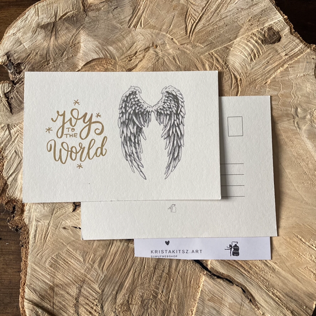 Kerst Postkaart Engelen Vleugels Joy to the World | zonder envelop | platte ansichtkaart Christelijke kerstkaart 