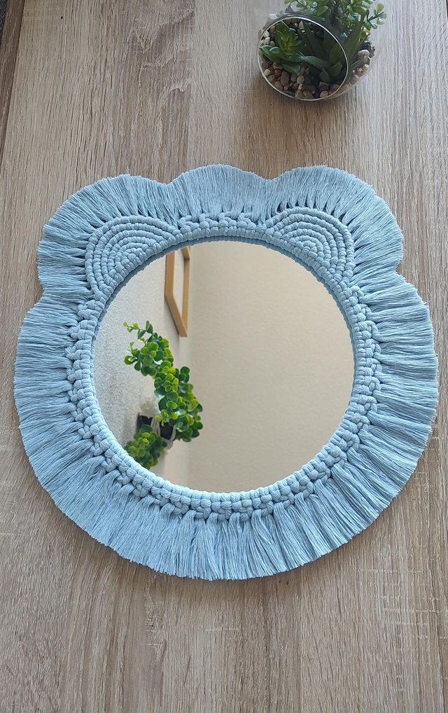 Miroir macramé ourson bleu - Déco bohème chambre bébé/enfant