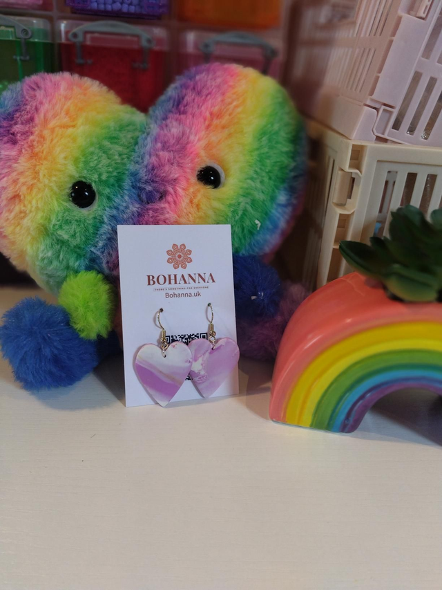 Handmade polymer clay earrings - lavender - raspberry marble effect