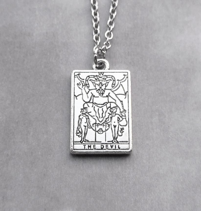 The Devil Metal Tarot Card Necklace 