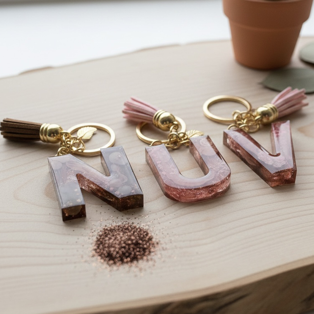 Porte-Clés Initiale en Résine – Collection "Terre &amp; Automne