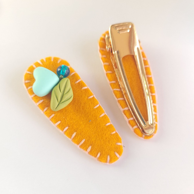 Folk Heart Hair Clip - Orange - Pair
