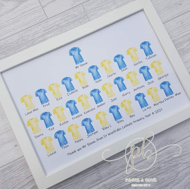 Thank you teacher shirt class print &amp; A4 Frame 