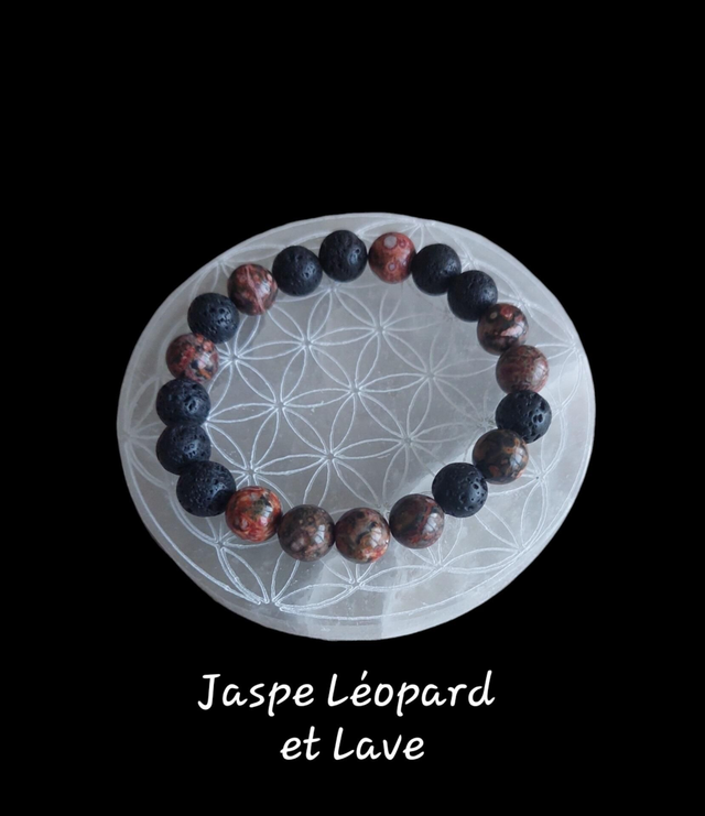 Bracelet unisexe “Force Sauvage” – Jaspe Léopard &amp; Lave 10mm – Bijou artisanal sur élastique