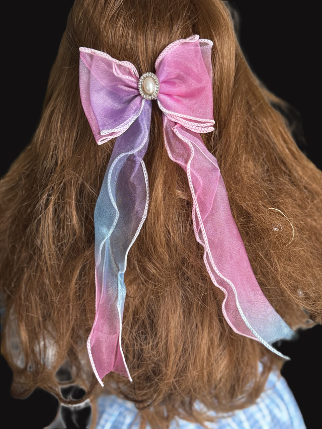 Long Tail Mesh Hair Bows two tone colours