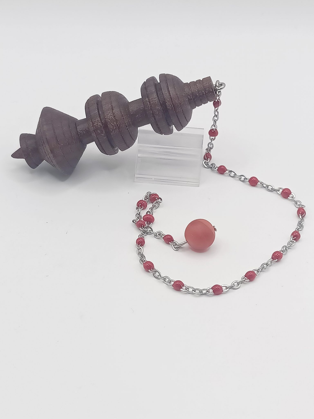 Pendule Loupe Orme, Agate Feu Cracked, Acier Inoxydable