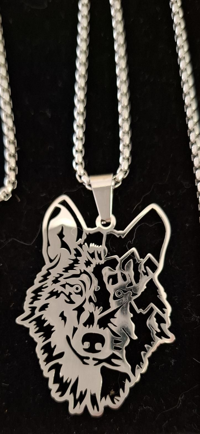 Collier avec pendentif tête de loup acier inoxydable 