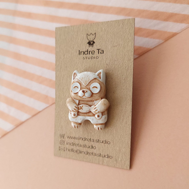 Handmade Cat clay pin - Cat pin - Air dry clay brooch