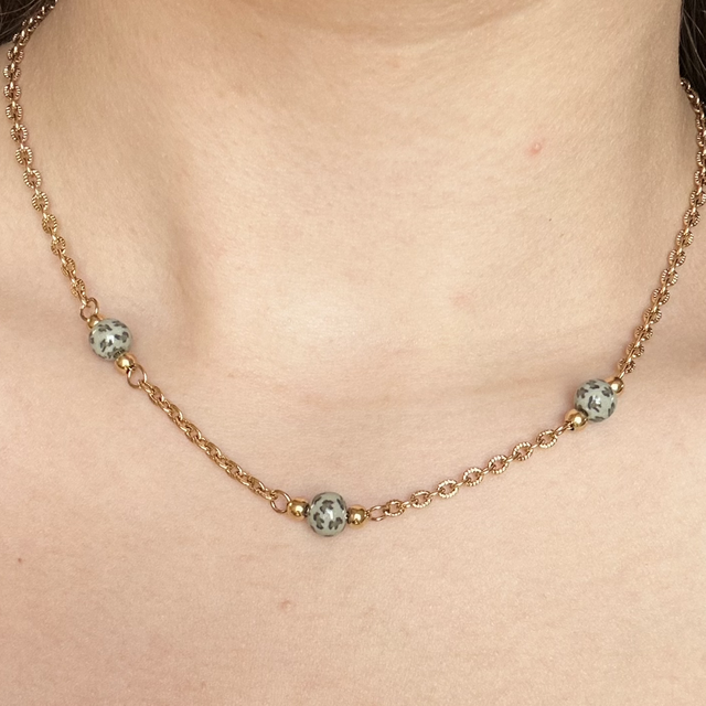 Collier Perla - motif léopard vert