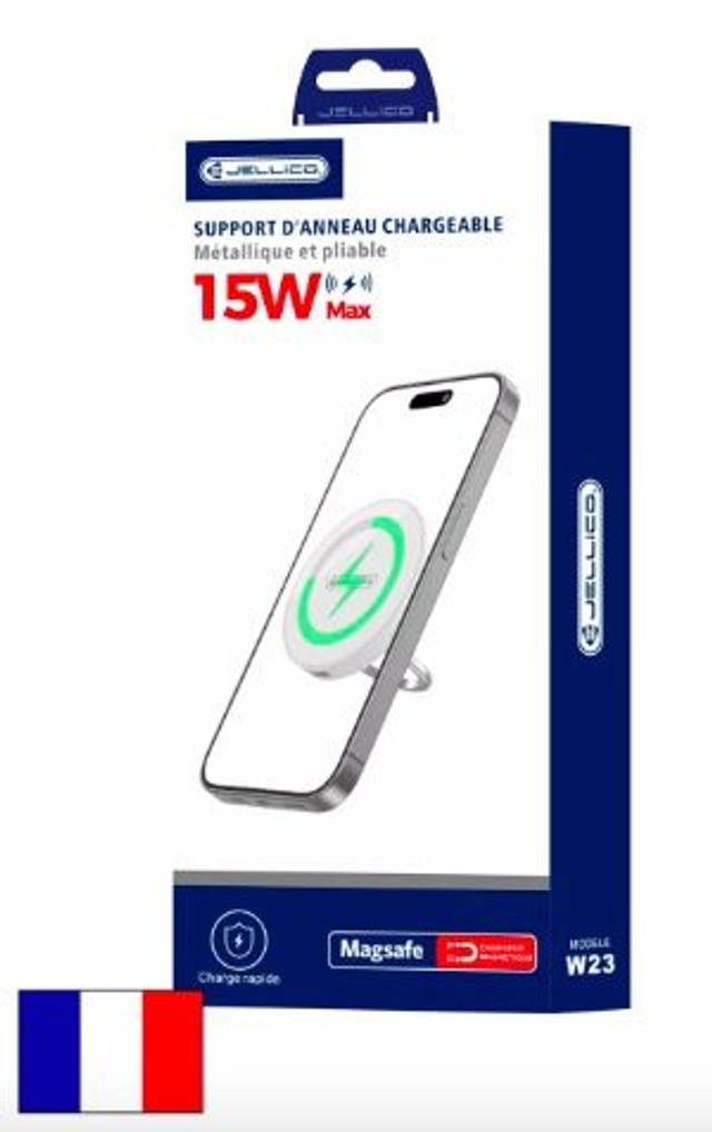 En promo Anneau en métal pliable et 360° magsafe pour charge à induction JELLICO W23 (Boite/blister) blanc AR0023247 